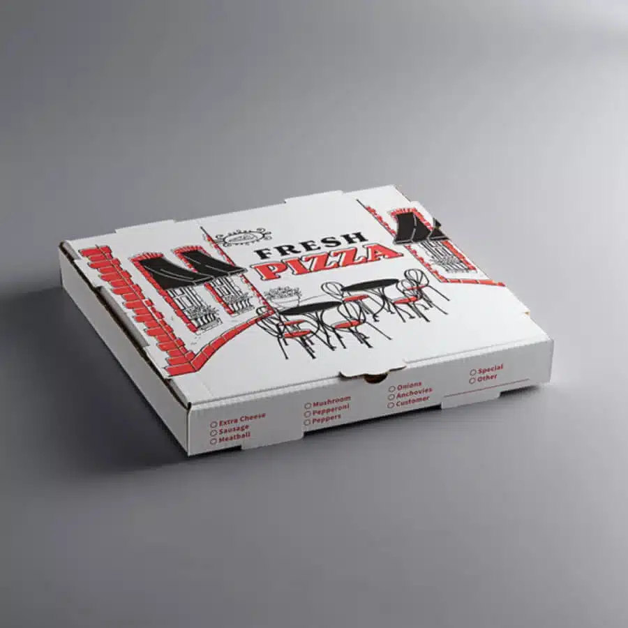 14″ White Pizza Boxes, Generic Logo, 987323