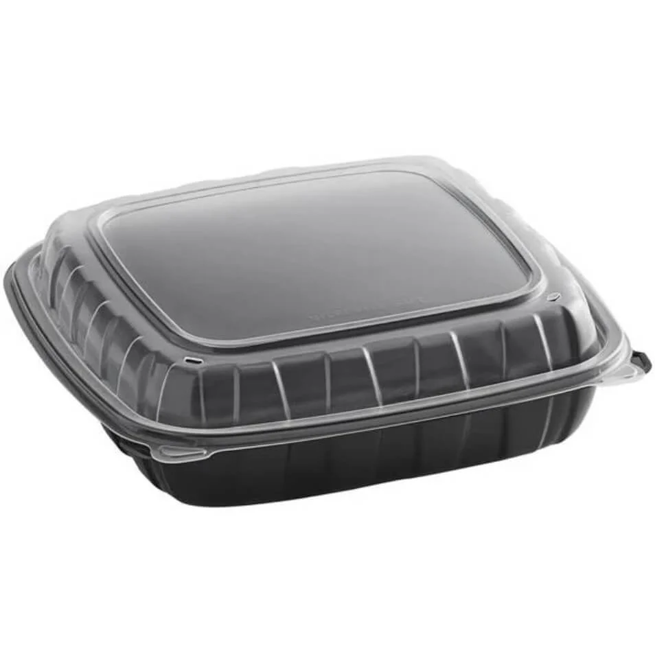 Black/Clear Hinged Containers, 9×9, 1 Compartment, PHC-991BC