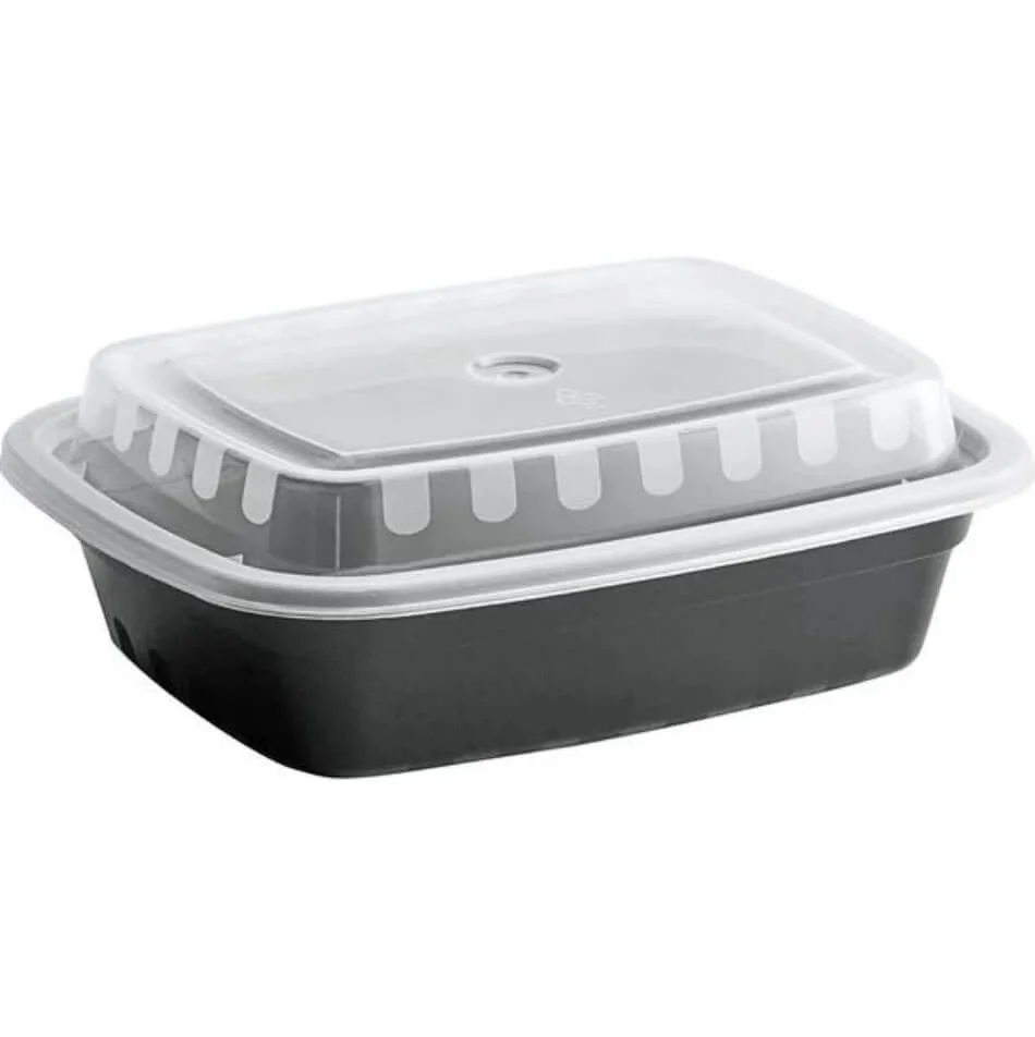 Black/Clear Rectangular Containers/Lids Combo, 12oz, MPC-12RECB