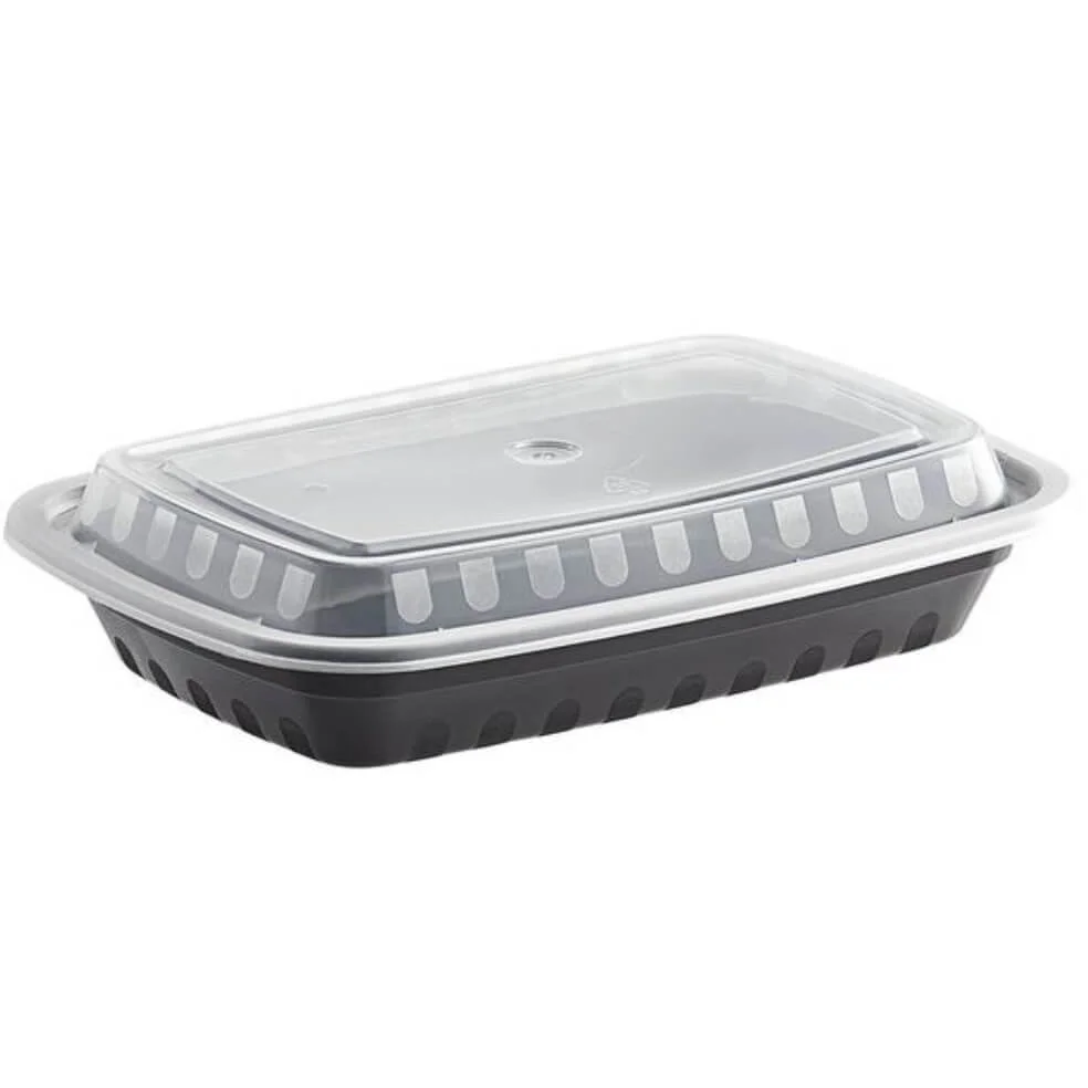 Black/Clear Rectangular Containers/Lids Combo, 16oz, MPC-16RECB