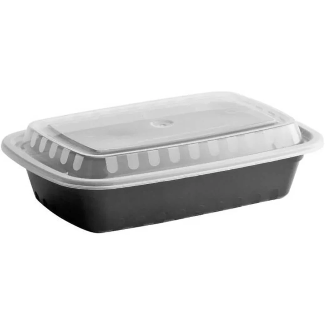 Black/Clear Rectangular Containers/Lids Combo, 24oz, MPC-24RECB