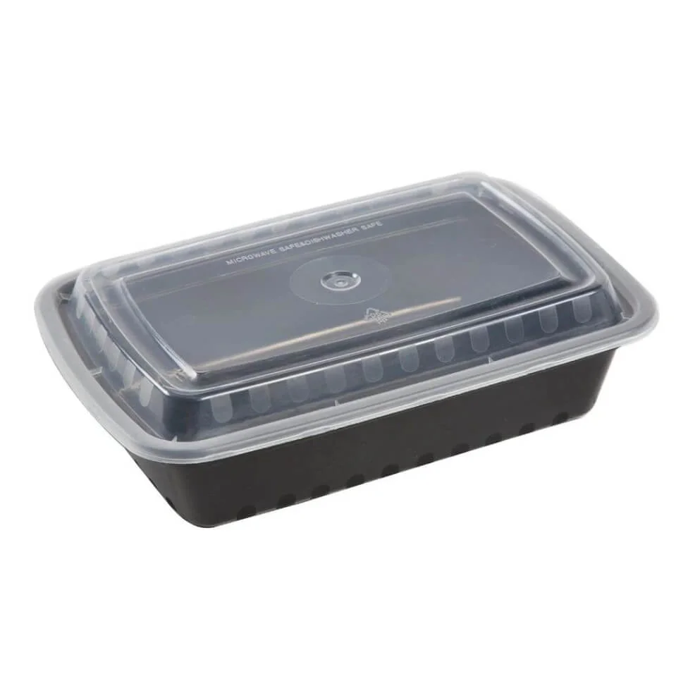 Black/Clear Rectangular Containers/Lids Combo, 32oz, MPC-32RECB