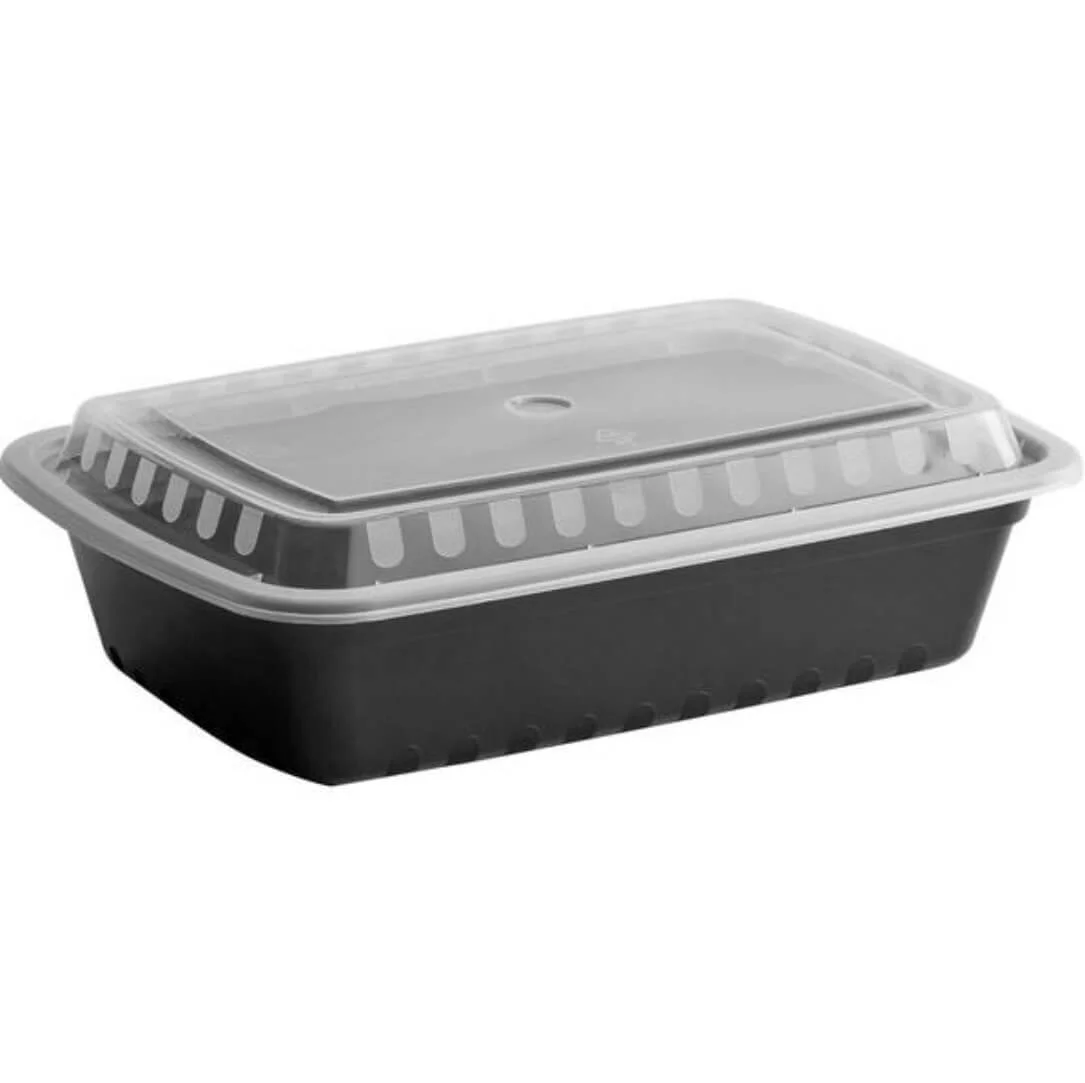 Black/Clear Rectangular Containers/Lids Combo, 38oz, MPC-38RECB