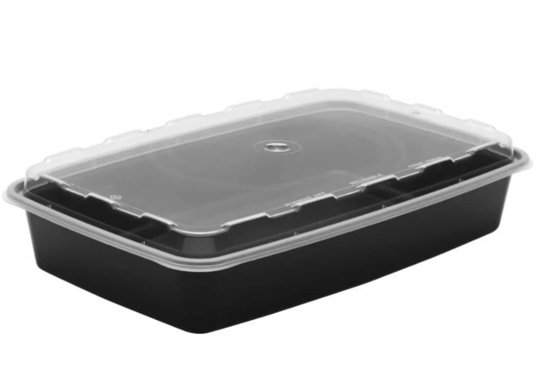 Black/Clear Rectangular Containers/Lids Combo, 48oz, MPC-48RECB