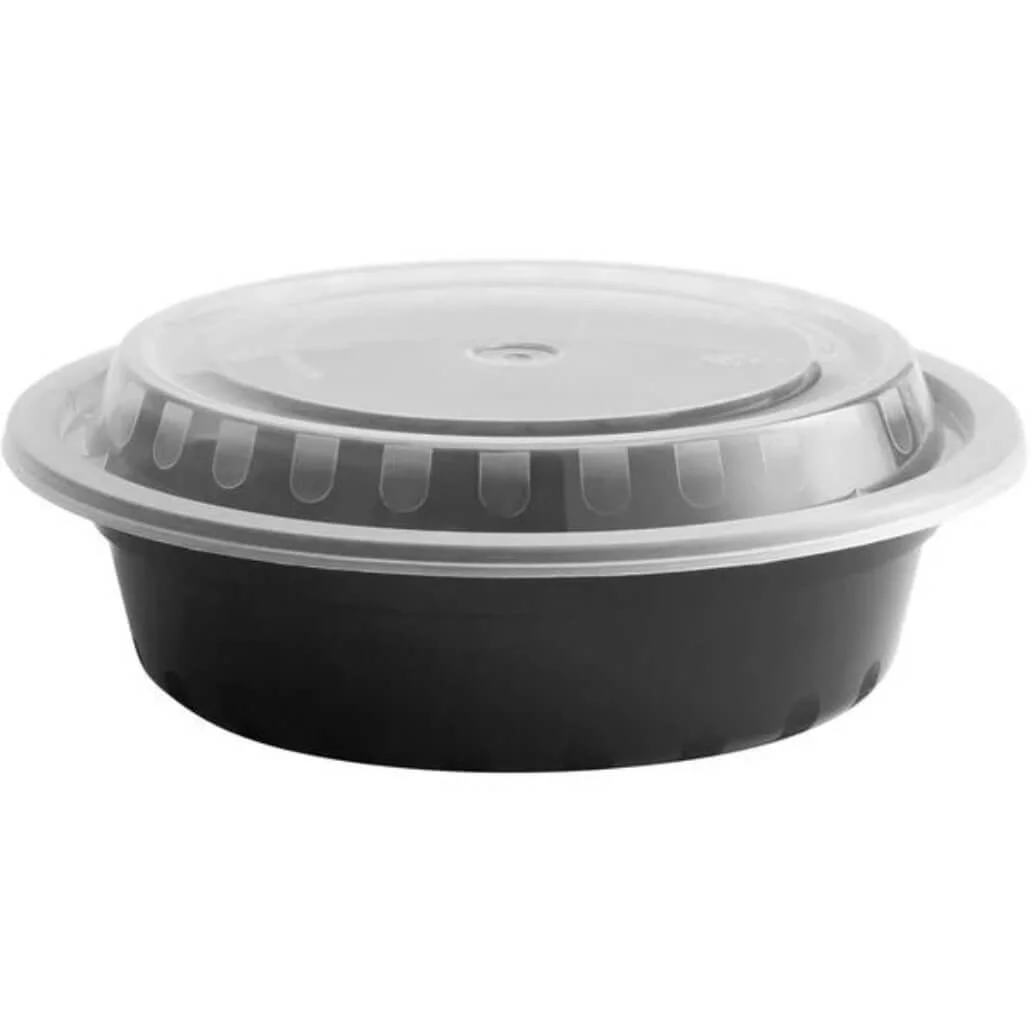 Black/Clear Round Containers/Lids Combo, 16oz, MPC-16RNDB