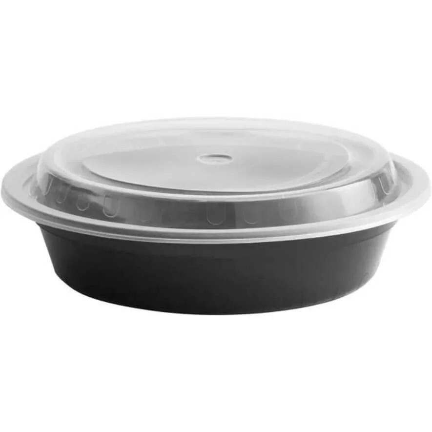 Black/Clear Round Containers/Lids Combo, 24oz, MPC-24RNDB