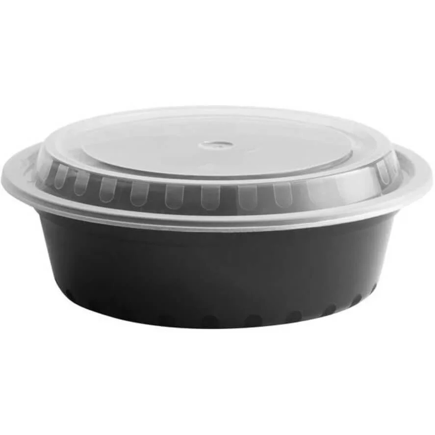 Black/Clear Round Containers/Lids Combo, 32oz, MPC-32RNDB