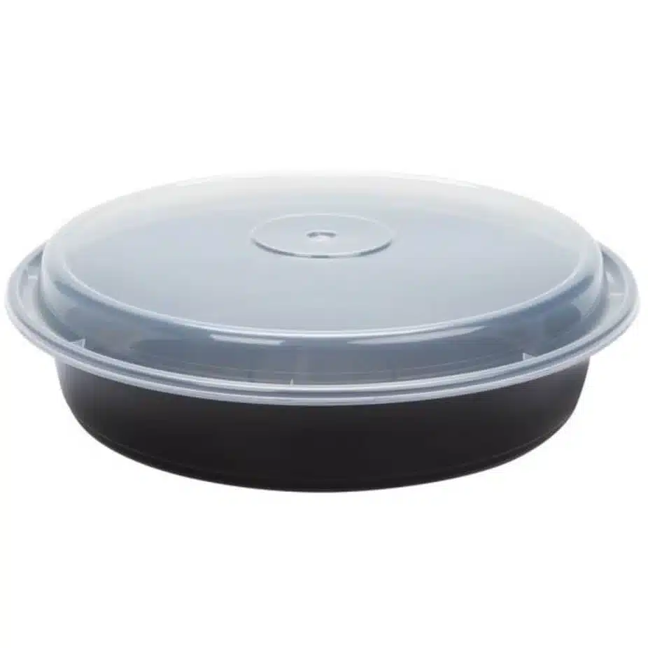 Black/Clear Round Containers/Lids Combo, 48oz, MPC-48RNDB