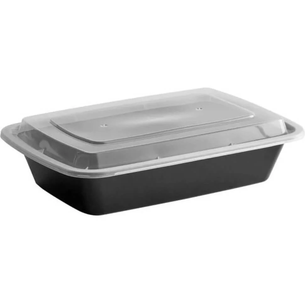 Black/Clear Rectangular Containers/Lids Combo, 28oz, MPC-28RECB