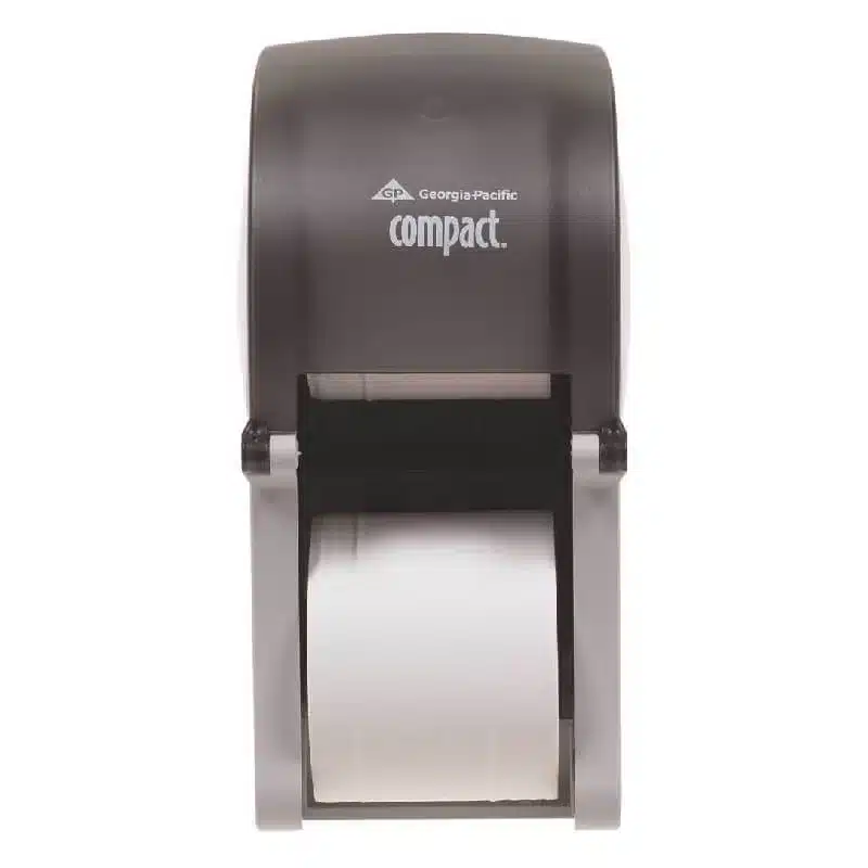 Compact Vertical Double Roll Coreless Toilet Paper Dispenser, Plastic, Translucent Black, GPT56790