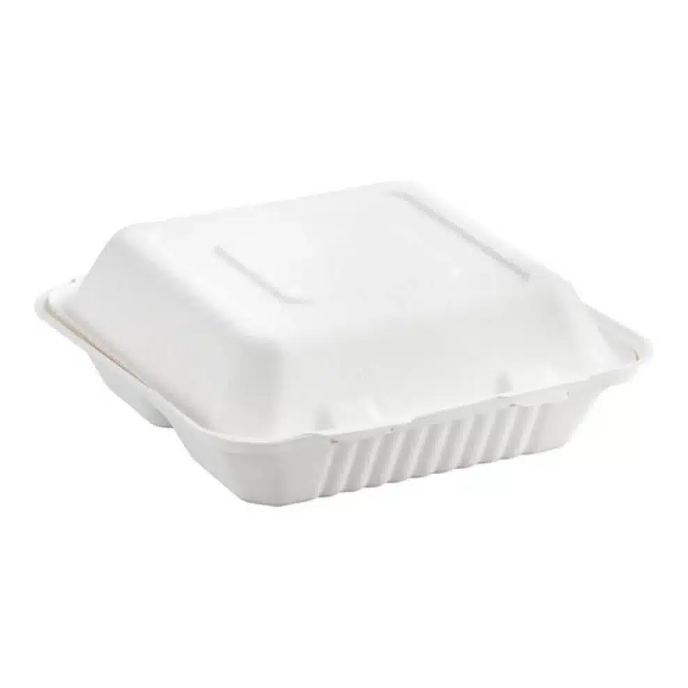 Compostable Fiber Hinged Containers, 9×9, 1 Compartment, CHC-991F