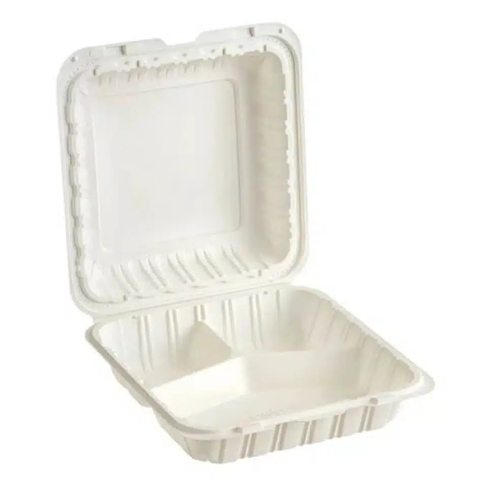 Mineral-Filled Polypropylene Hinged Containers, 9×9, 3 Compartments, MHC-993W